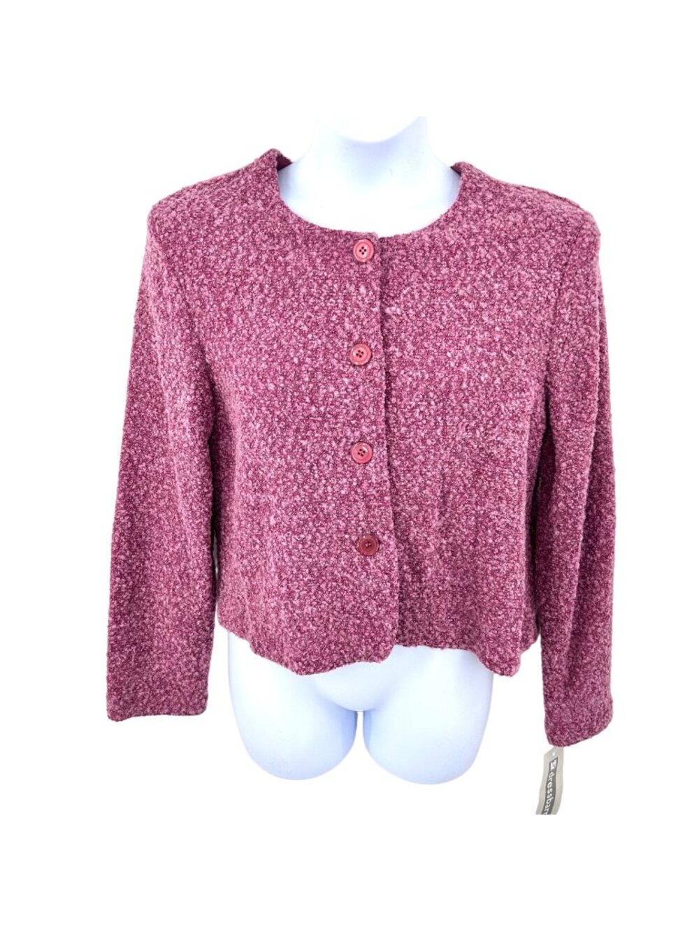 NWT PINK BOUCLE DRESSBARN BUTTON FRONT JACKET - LARGE